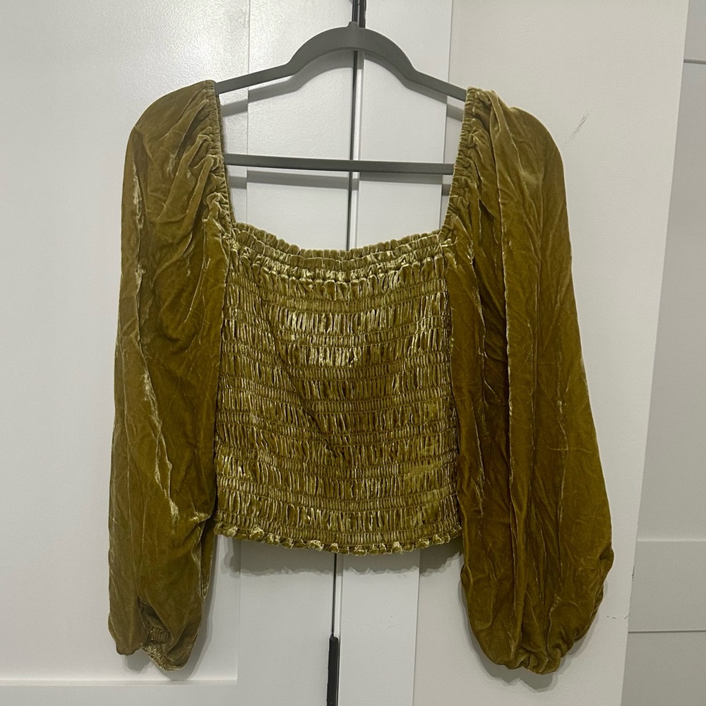 Anthropologie Puff Sleeve Velvet Blouse - Medium